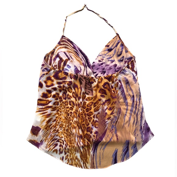 Purple & Orange Printed Halter Top- Size Large - Picture 2 of 10